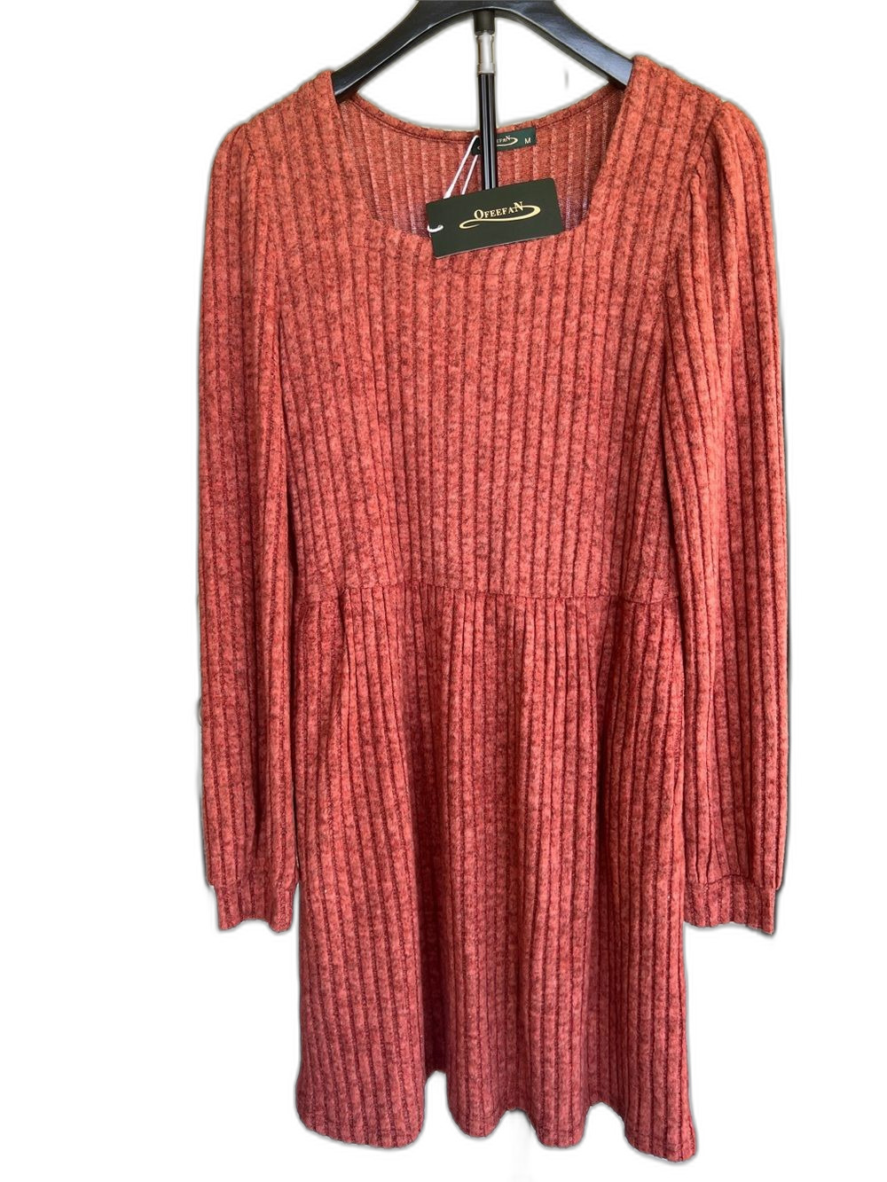 OFEeFAN Rust Ribbed Knit Long Sleeve Mini Dress Size M